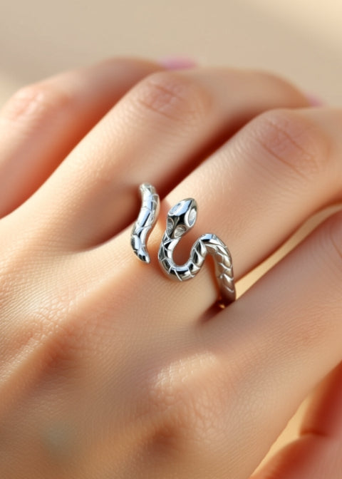 Adjustable Double Snake Wrap Ring in .925 Sterling Silver, Size 7