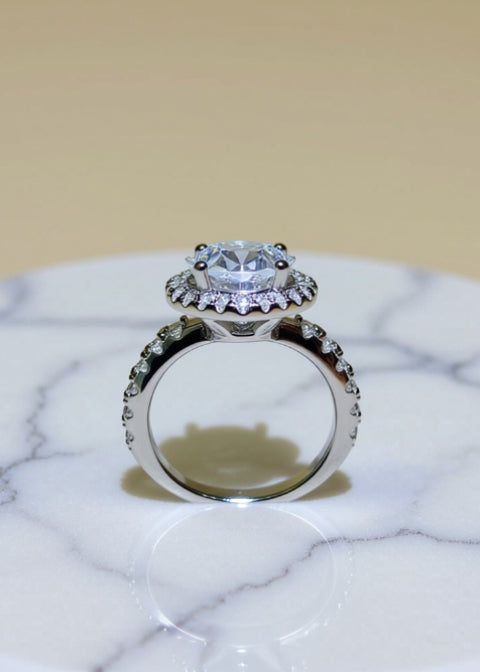 5 Carat Oval-Cut Moissanite Halo Ring in .925 Sterling Silver