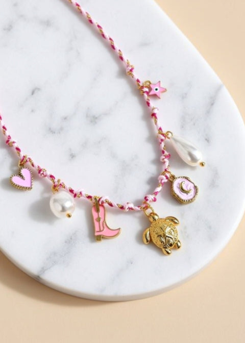 18K Gold-Plated Coastal Charm Necklace with Starfish and Sunburst Heart, 18–20 Inch