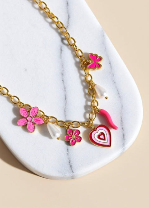 18K Gold-Plated Coastal Charm Necklace with Starfish and Sunburst Heart, 18–20 Inch