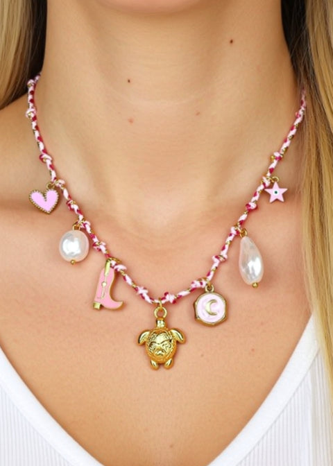 18K Gold-Plated Coastal Charm Necklace with Starfish and Sunburst Heart, 18–20 Inch