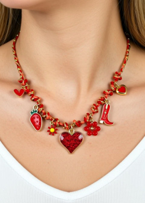 18K Gold-Plated Coastal Charm Necklace with Starfish and Sunburst Heart, 18–20 Inch