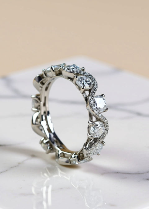 Round Moissanite Infinity Eternity Band in Platinum-Plated .925 Sterling Silver