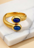 Adjustable Lapis Lazuli Bypass Ring in 18K Gold-Plated Stainless Steel, 4 Styles