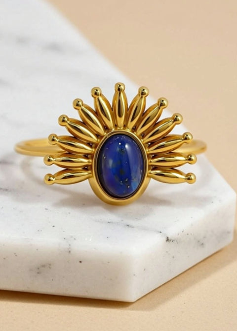 Adjustable Lapis Lazuli Bypass Ring in 18K Gold-Plated Stainless Steel, 4 Styles