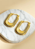 Ribbed Geometric Hoop Earrings in Stainless Steel, 1-Inch Statement Earrings