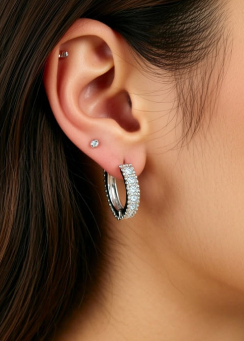 0.14 CT Round Moissanite Huggie Hoop Earrings in .925 Sterling Silver