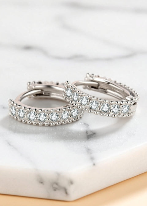 0.14 CT Round Moissanite Huggie Hoop Earrings in .925 Sterling Silver