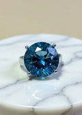20 Carat Blue Round-Cut Moissanite Solitaire Ring in .925 Sterling Silver