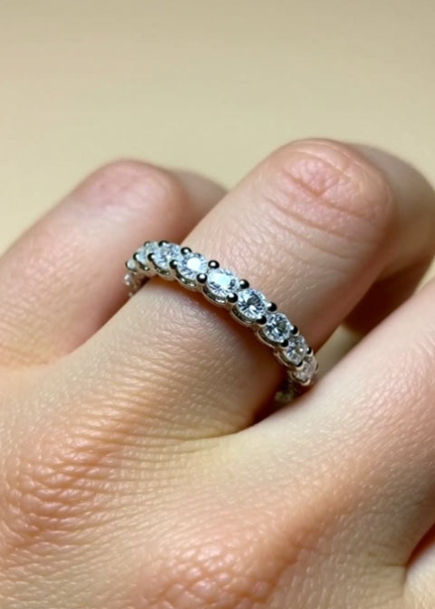 1.5 CT Round Moissanite Eternity Band in Platinum-Plated .925 Sterling Silver