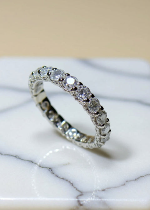 1.5 CT Round Moissanite Eternity Band in Platinum-Plated .925 Sterling Silver