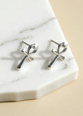 Zircon Ankh Cross Stud Earrings in Platinum-Plated .925 Sterling Silver