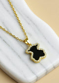 Black Clover Pendant Necklace with Zircon Halo in 18K Gold-Plated Titanium Steel, 16 Inch