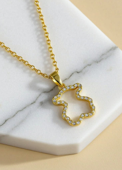 Black Clover Pendant Necklace with Zircon Halo in 18K Gold-Plated Titanium Steel, 16 Inch