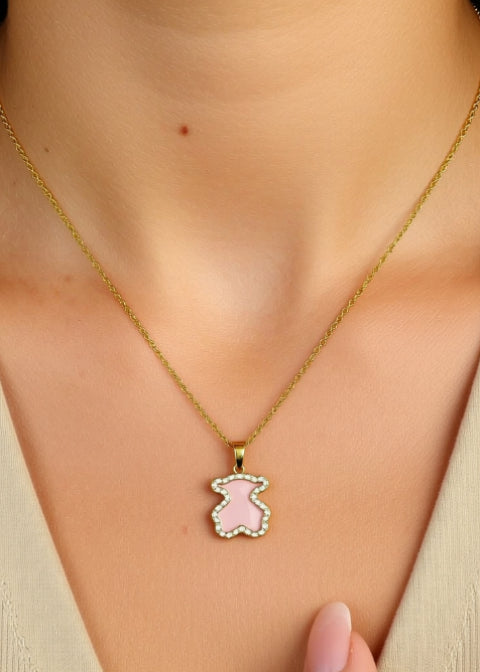 Black Clover Pendant Necklace with Zircon Halo in 18K Gold-Plated Titanium Steel, 16 Inch