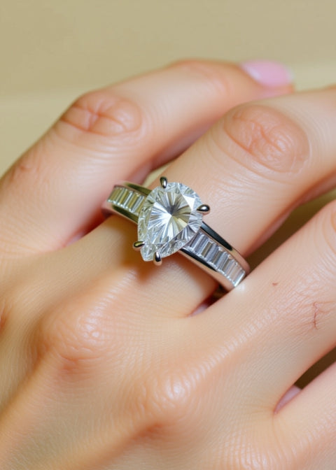 3 Carat Pear Cut Moissanite Engagement Ring in .925 Sterling Silver