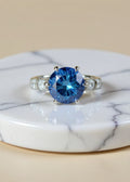 5 Carat Blue Moissanite Engagement Ring in Platinum-Plated Sterling Silver