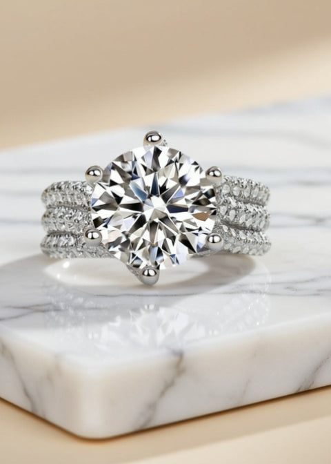 5 Carat Round-Cut Moissanite Engagement Ring in .925 Sterling Silver