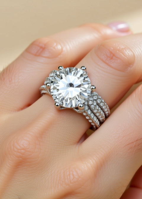 5 Carat Round-Cut Moissanite Engagement Ring in .925 Sterling Silver