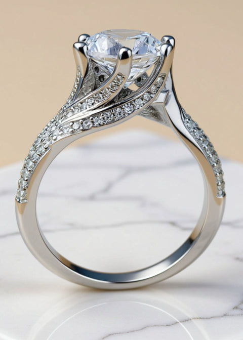 5 Carat Round-Cut Moissanite Engagement Ring in .925 Sterling Silver