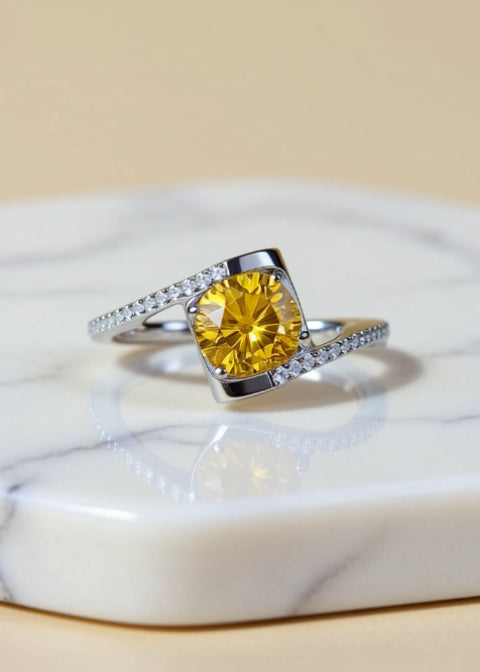 1CT Yellow Moissanite Geometric Ring in .925 Sterling Silver