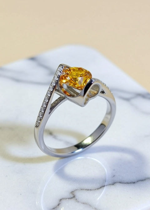 1CT Yellow Moissanite Geometric Ring in .925 Sterling Silver