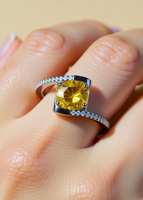 1CT Yellow Moissanite Geometric Ring in .925 Sterling Silver