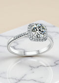 1CT Round Moissanite Cushion Halo Engagement Ring in Platinum-Plated .925 Sterling Silver