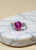 3CT Pink Round-Cut Moissanite Engagement Ring in Platinum-Plated .925 Sterling Silver