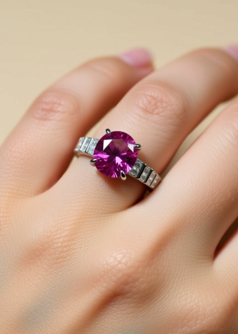 3CT Pink Round-Cut Moissanite Engagement Ring in Platinum-Plated .925 Sterling Silver