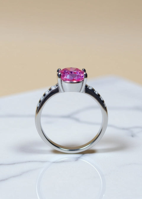 3CT Pink Round-Cut Moissanite Engagement Ring in Platinum-Plated .925 Sterling Silver