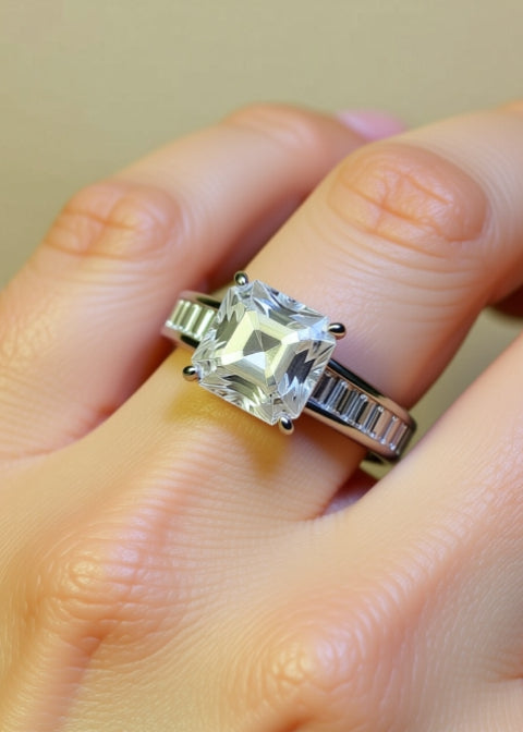 3CT Asscher-Cut Moissanite Engagement Ring in .925 Sterling Silver