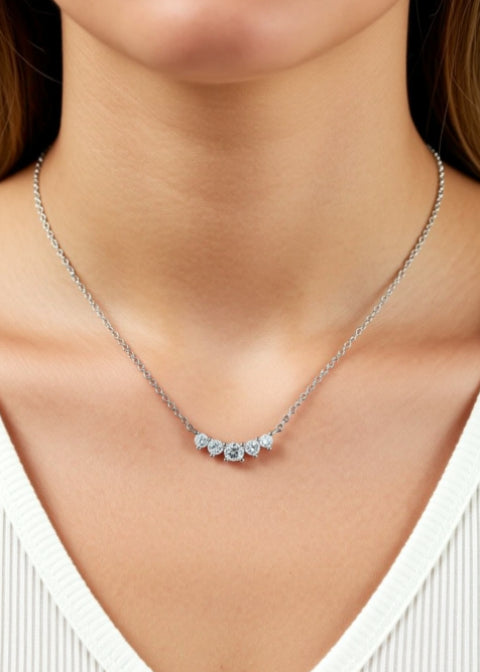 0.58CT Five-Stone Moissanite Necklace in Platinum-Plated .925 Sterling Silver