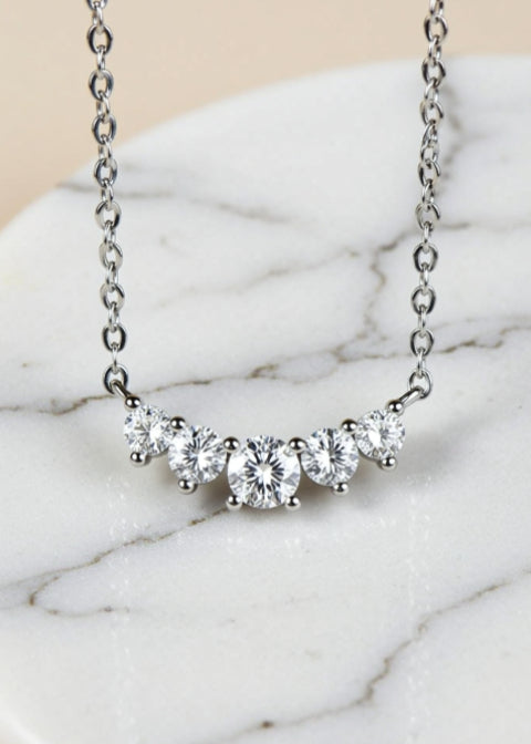 0.58CT Five-Stone Moissanite Necklace in Platinum-Plated .925 Sterling Silver