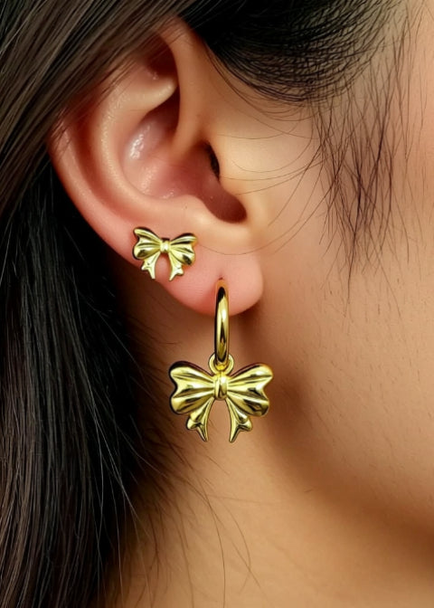 18K Gold-Plated Bow Charm Hoop Earrings in Stainless Steel