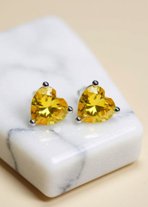 2CT Yellow Heart-Cut Moissanite Stud Earrings in Platinum-Plated .925 Sterling Silver