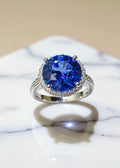 5CT Round Blue Moissanite Halo Engagement Ring in .925 Sterling Silver