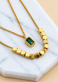 18K Gold-Plated Layered Green Zircon Pendant Necklace in Titanium Steel