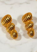18K Gold-Plated Textured Triple Drop Statement Earrings in Stainless Steel
