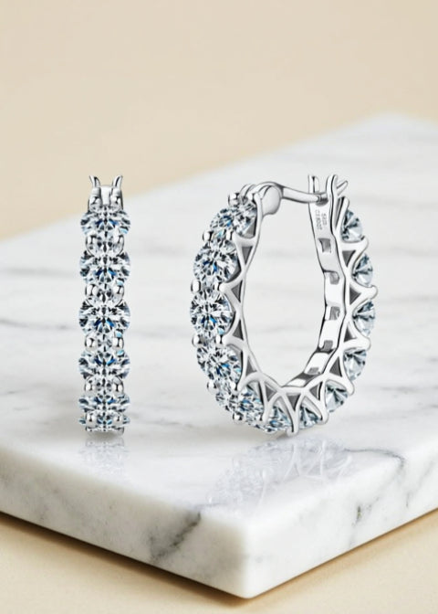 7.2CT Moissanite Inside-Out Hoop Earrings in .925 Sterling Silver, Gold or Silver