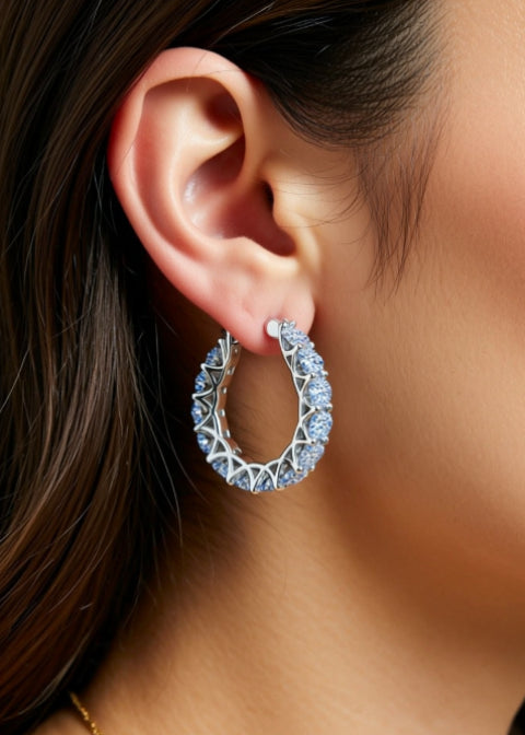 7.2CT Moissanite Inside-Out Hoop Earrings in .925 Sterling Silver, Gold or Silver
