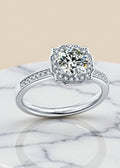 1CT Round Moissanite Geometric Halo Engagement Ring in Platinum-Plated .925 Sterling Silver