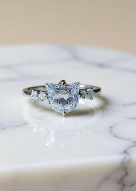 2CT Cat-Shaped Moissanite Ring in Platinum-Plated .925 Sterling Silver