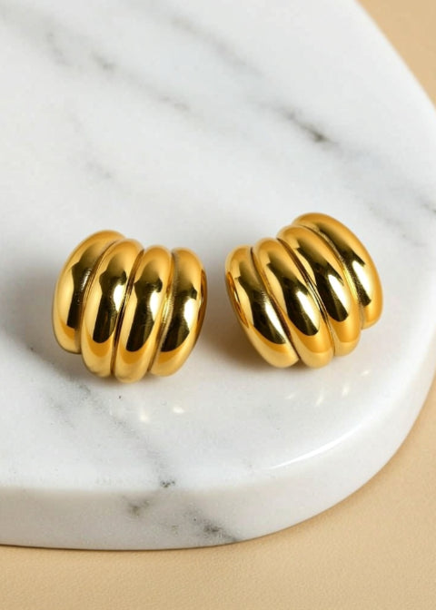 18K Gold-Plated Chunky Ribbed Hoop Earrings in Stainless Steel
