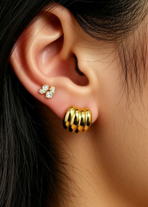18K Gold-Plated Chunky Ribbed Hoop Earrings in Stainless Steel
