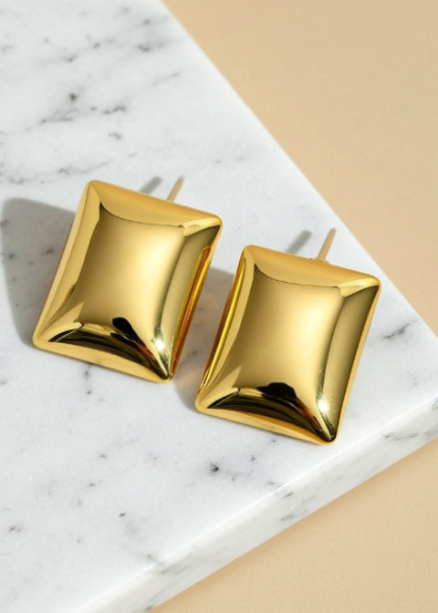 Geometric Square Stud Earrings in Gold or Silver Stainless Steel