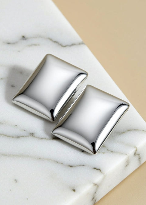 Geometric Square Stud Earrings in Gold or Silver Stainless Steel
