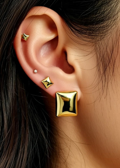 Geometric Square Stud Earrings in Gold or Silver Stainless Steel