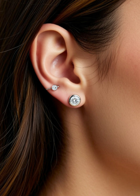 1CT Round Moissanite Bezel-Set Stud Earrings in Rhodium-Plated .925 Sterling Silver