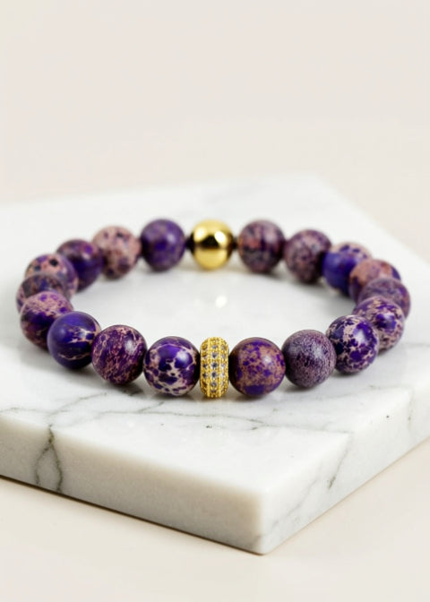 Natural Imperial Jasper Beaded Bracelet, 7.5-Inch Stretch Bracelet in Tangerine, Green, Purple or Red